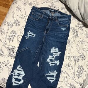 American Eagle Outfitters Dark Blue Ripped Skinny Jeans